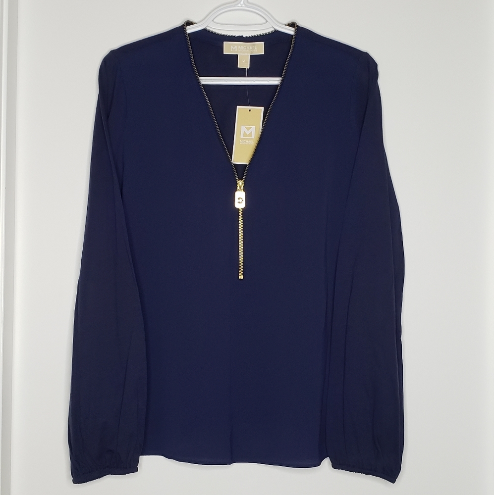 Michael Kors Half-Zip V-Neck Blouse